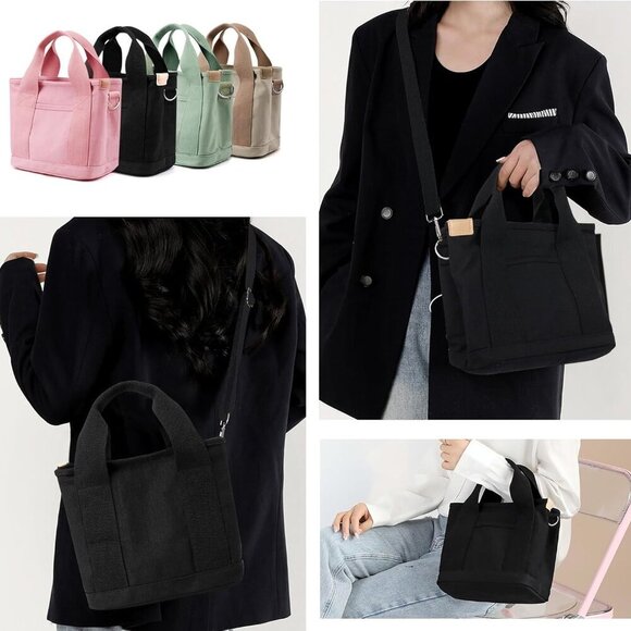 Canvas Tote Bag Women Multi Pockets Shoulder Handbag for Shopping Work Beach - Picture 6 of 7